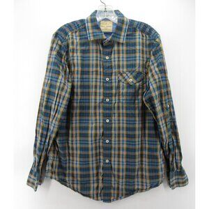 Tommy Bahama Jeans Shirt Small Green Hawaiian Plaid Button Up Roll Tab